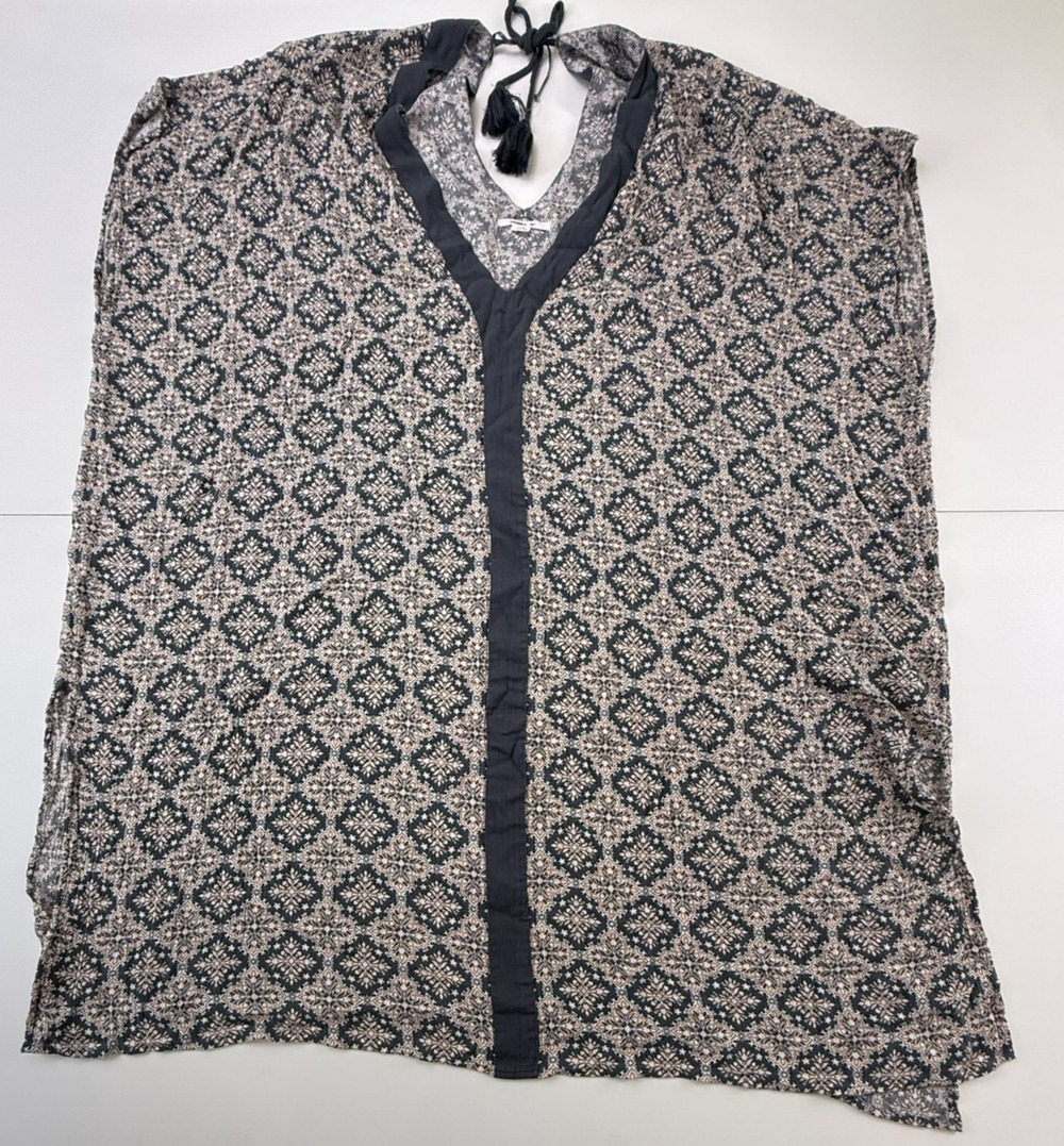 Womens Kimono Beach Cover Up Black Beige Floral 100% Viscose Tassel Boho